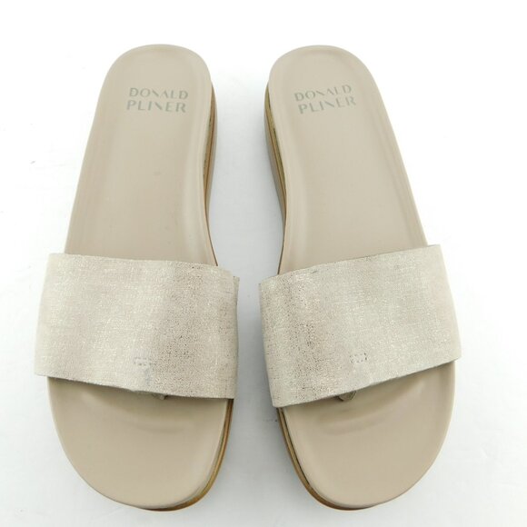 DONALD PLINER Gold/Silver Tone Leather Slide Thong Sandals 8.5 - Picture 2 of 5